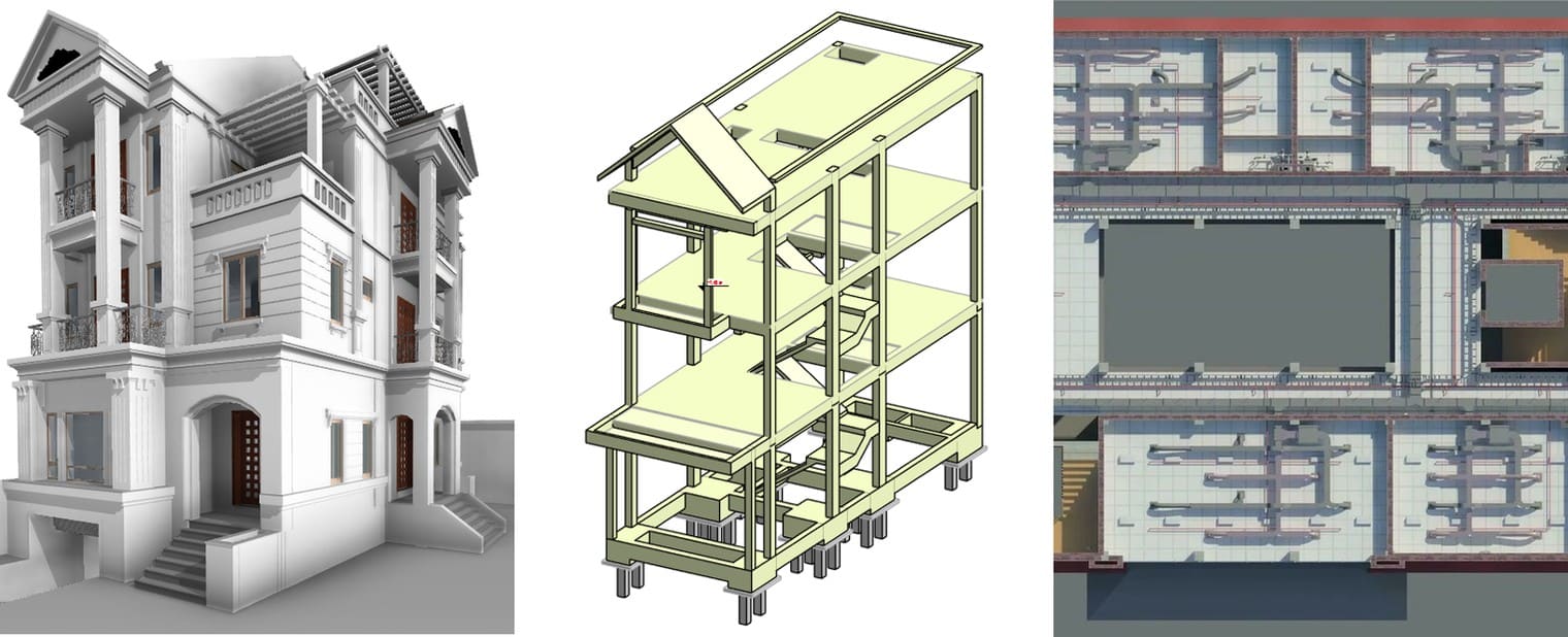 Three Revit disciplines in one set of lessons: an architectural model, a structural model and the building services of one floor