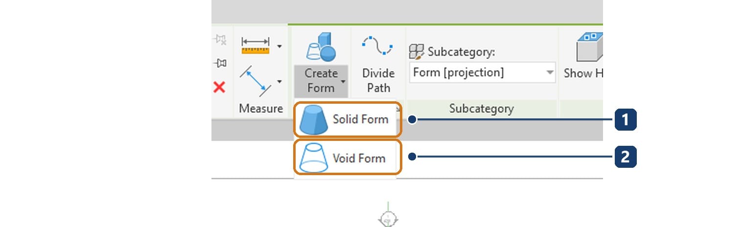 1 Solid Form tạo khối đặc. 2 Void Form tạo khối rỗng để khoét