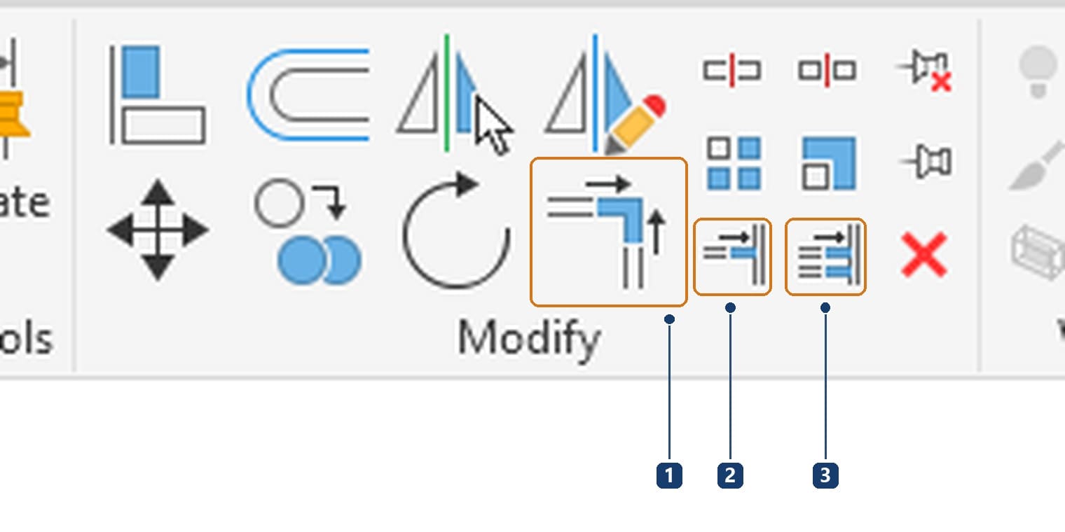1 Trim/Extend to Corner. 2 Trim/Extend Single Element. 3 Trim/Extend Multiple Elements
