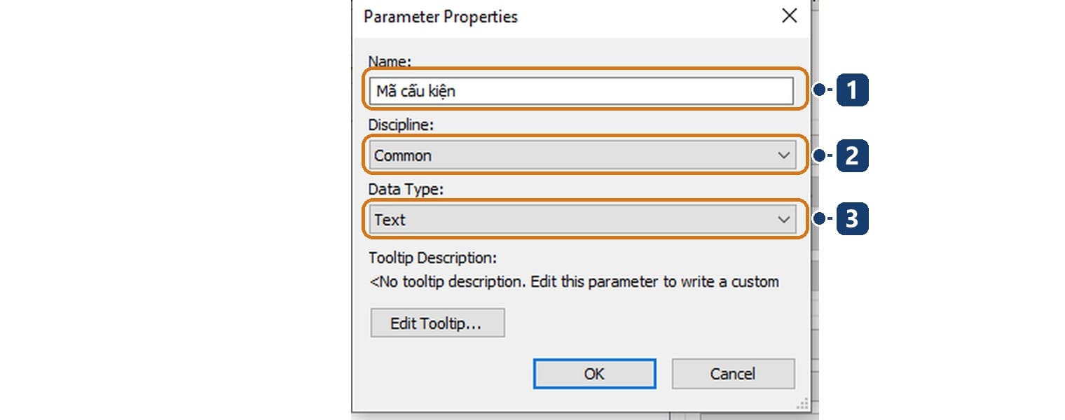 1 Name. 2 Discipline. 3 Data Type, ở ví dụ là Text