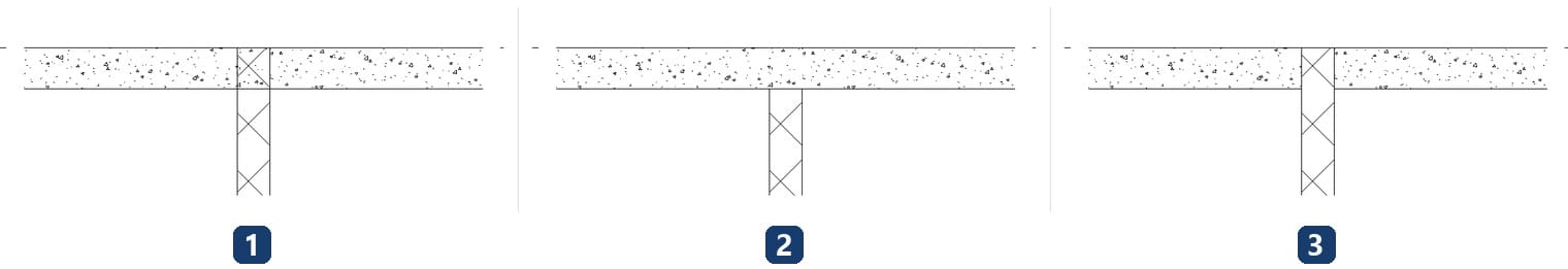 Mặt cắt tường gạch và sàn bê tông trong Revit 2027: chưa nối, nối bằng Join Geometry, và sau Switch Join Order