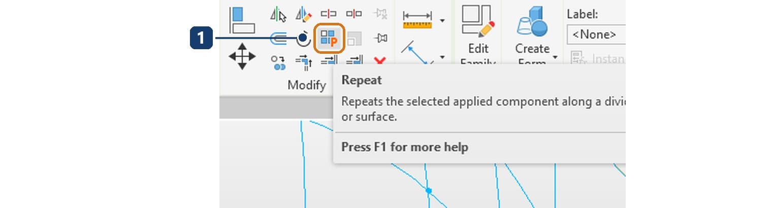 1 the Repeat button: repeats the applied component along a divided path or surface
