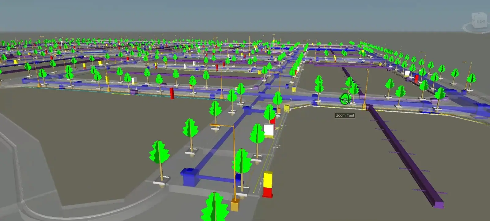 A lesson on screen: a federated urban infrastructure model with underground pipe networks, street lighting and roadside trees in Navisworks Manage