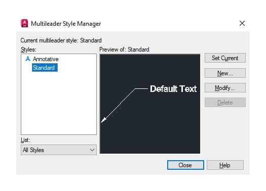 Hộp Multileader Style Manager