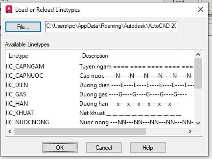 Hộp Load or Reload Linetypes