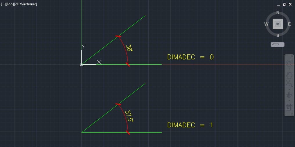 The same 37.5° angle with two DIMADEC values