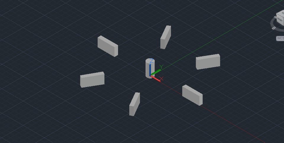 A six-item 3DARRAY polar array about Z