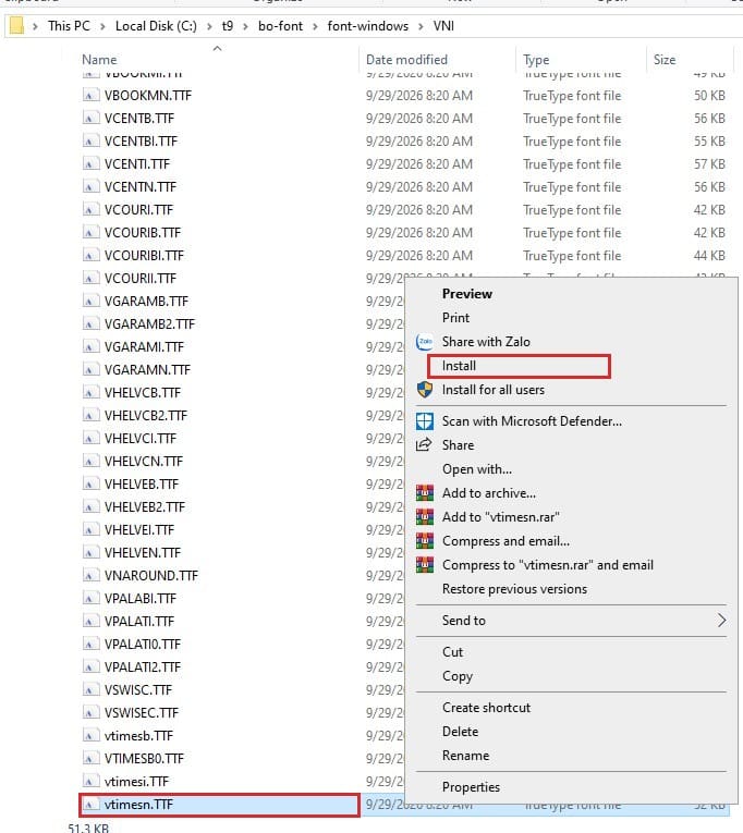 Installing a Windows font by right-clicking