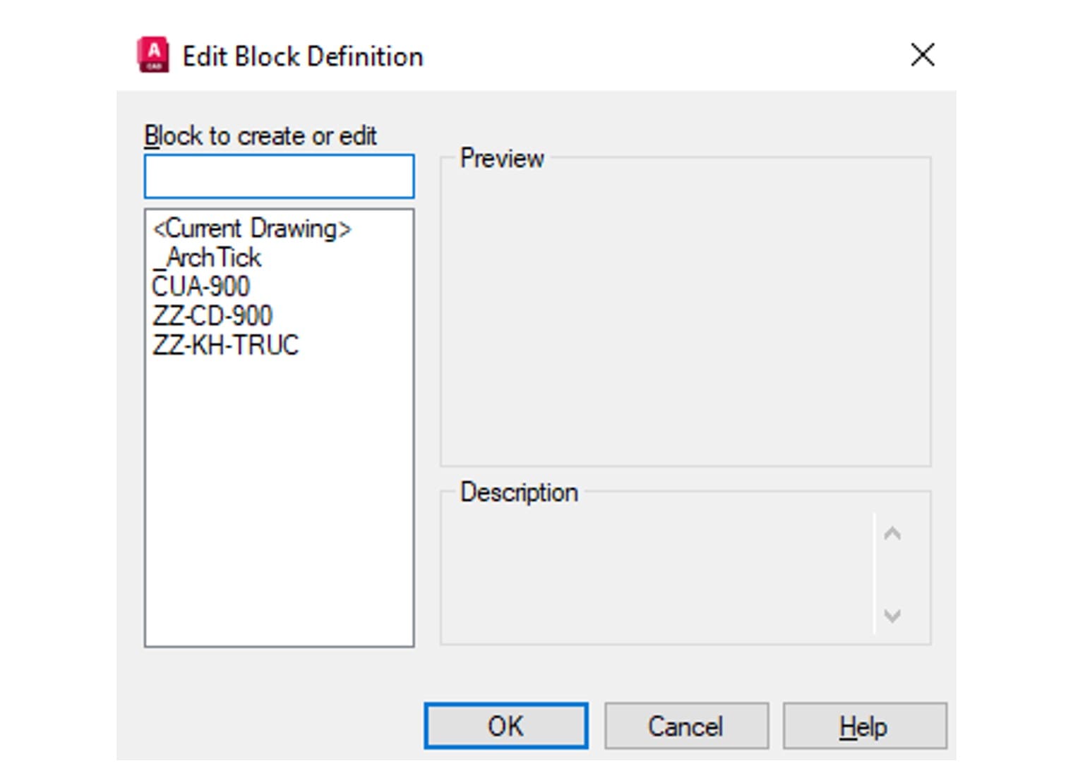 Hộp Edit Block Definition