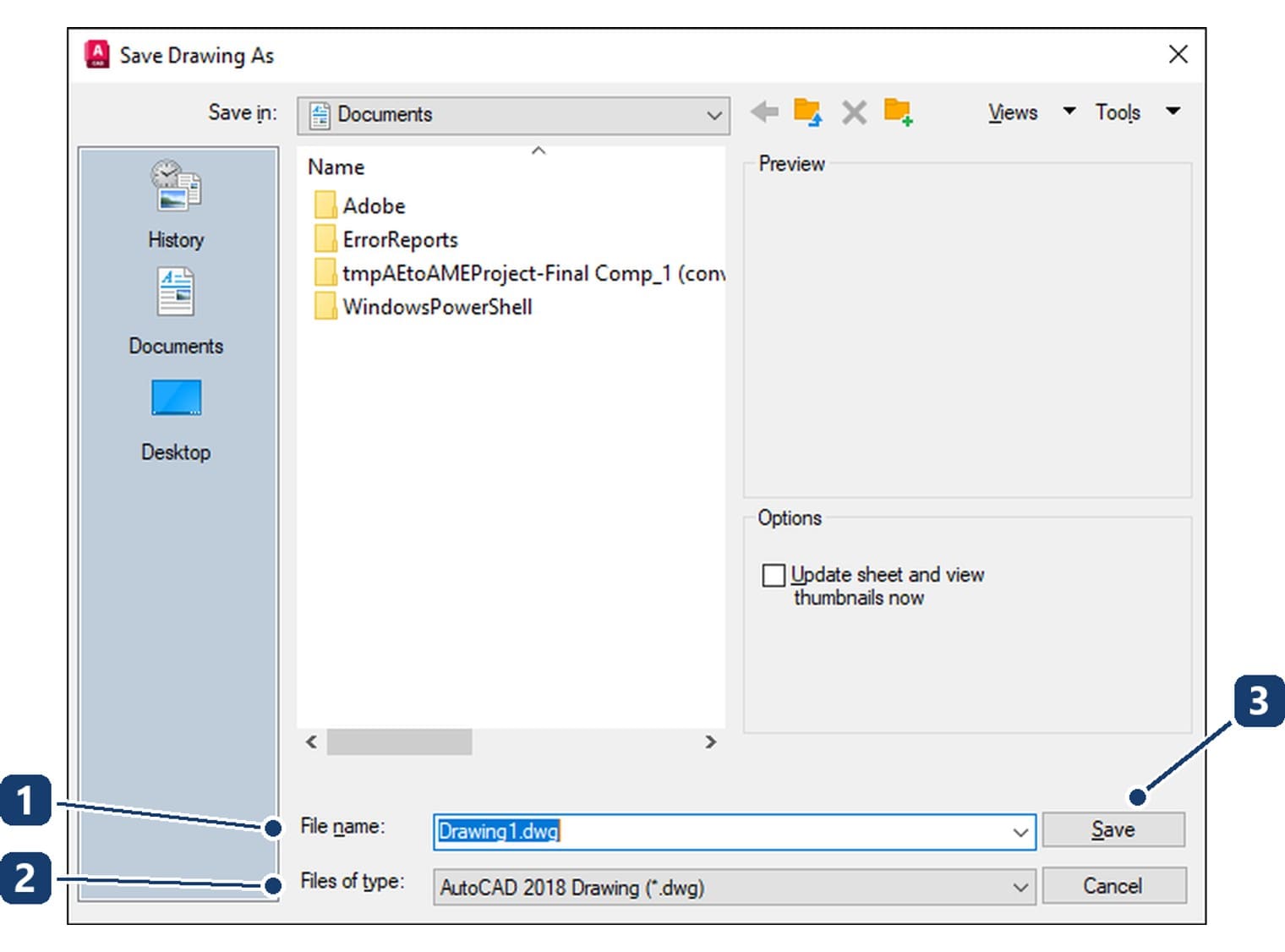 The Save Drawing As dialog