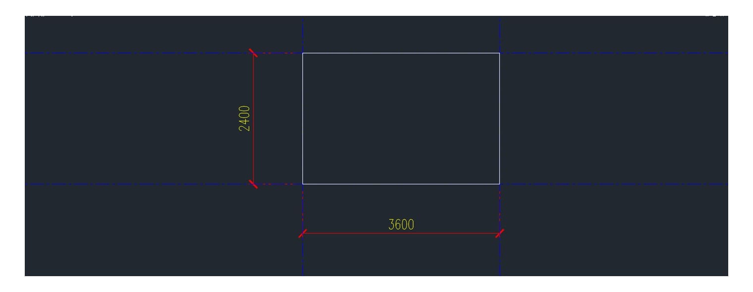 Four infinite construction lines setting out a room, with the walls drawn over them using LINE