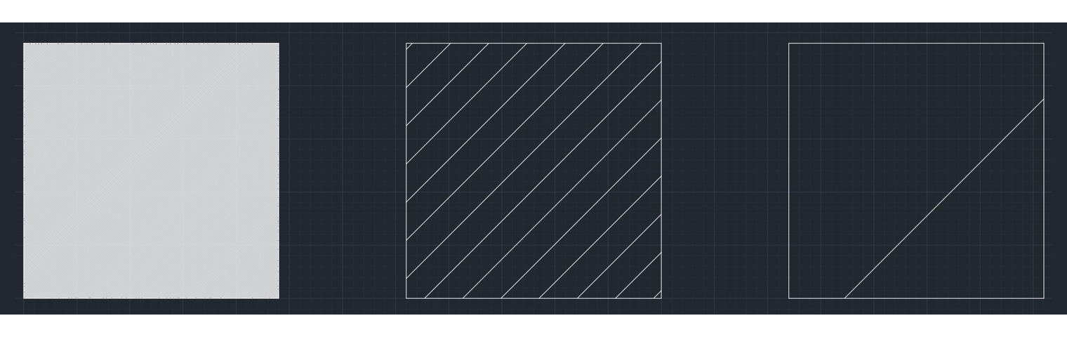 The same ANSI31 pattern at three scales