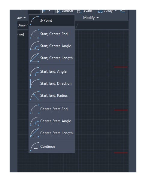 Menu nút Arc