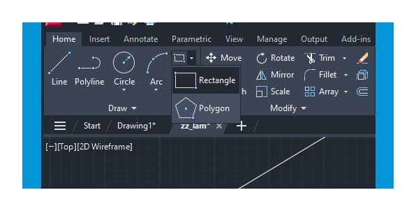 The Rectangle button on the Draw panel