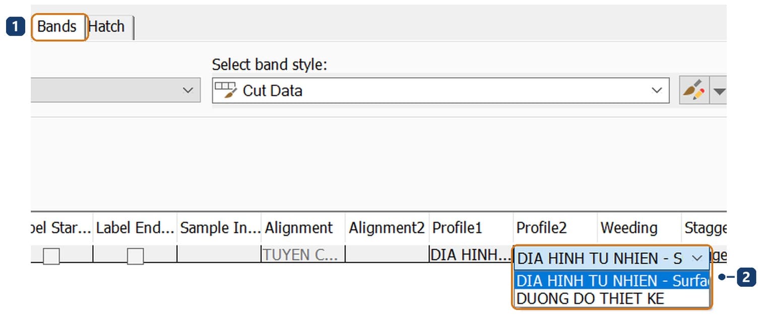 Setting Profile2 to the design profile on the Bands tab