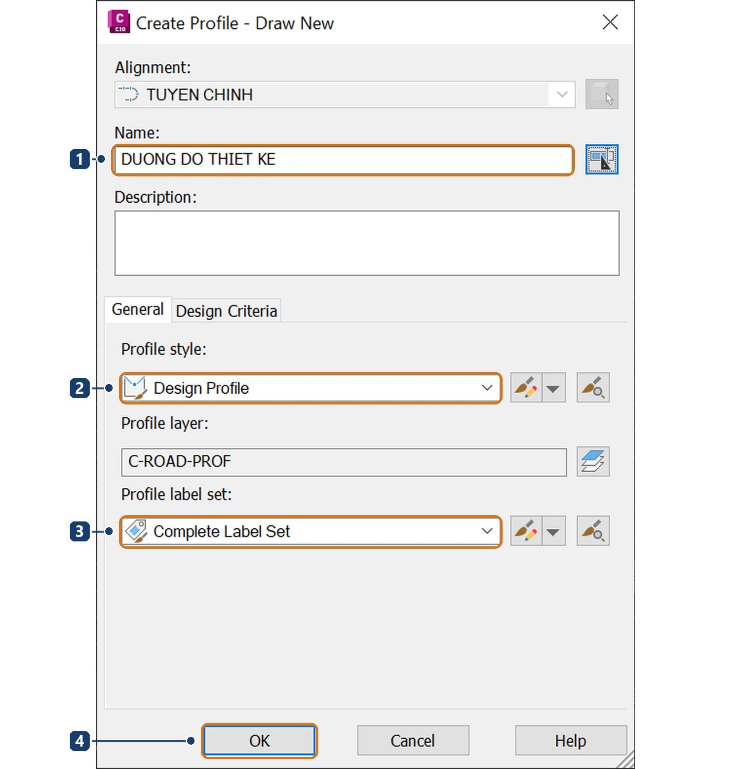 Create Profile - Draw New dialog