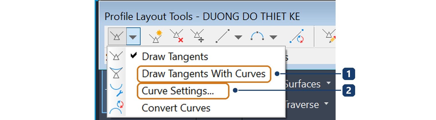 Drawing menu on Profile Layout Tools