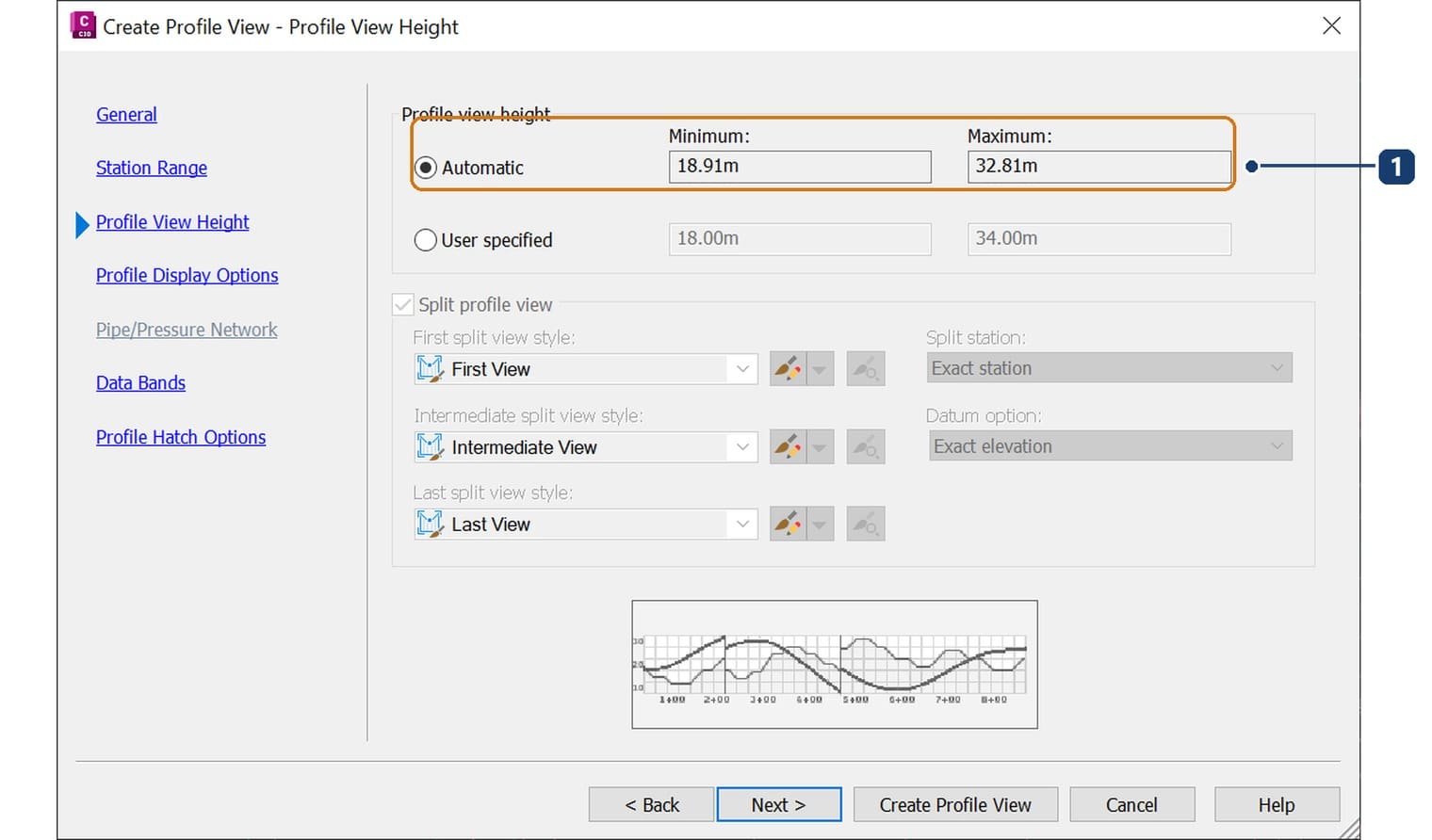 Profile View Height page