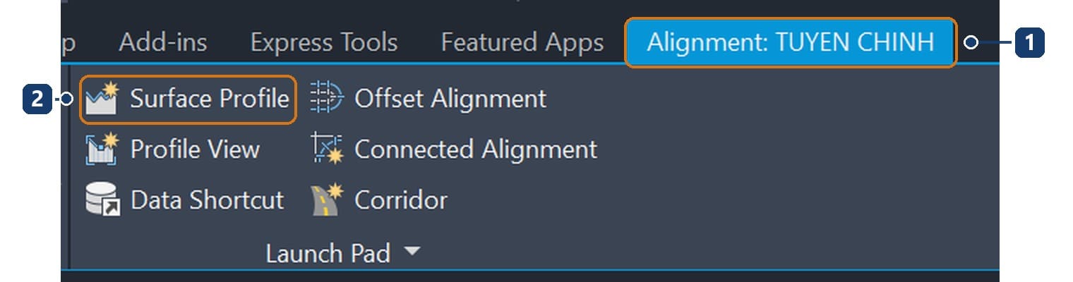 Surface Profile button on the alignment's contextual tab