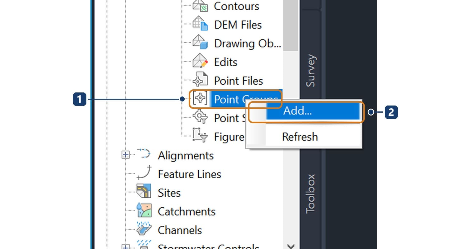 Menu chuột phải Add trên mục Point Groups