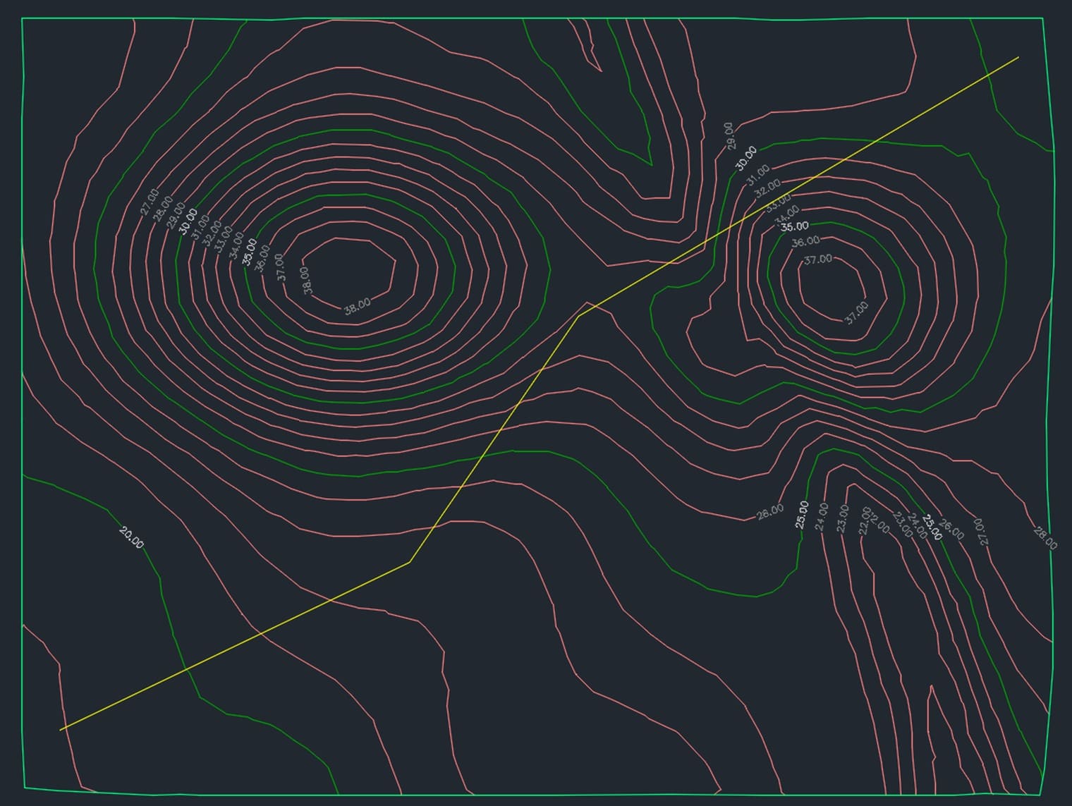 Polyline tim tuyến vẽ trên bề mặt địa hình