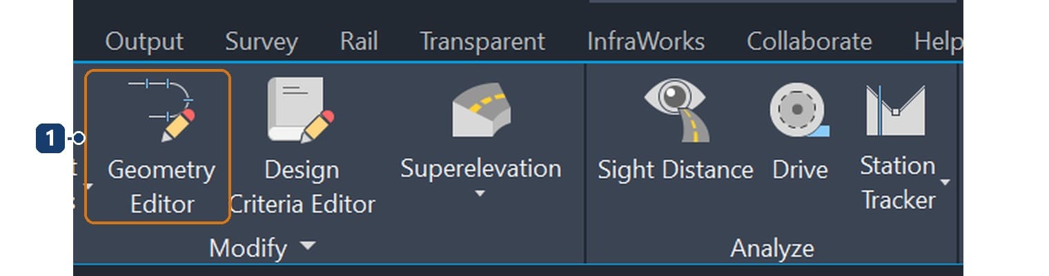 Tab ngữ cảnh Alignment với nút Geometry Editor