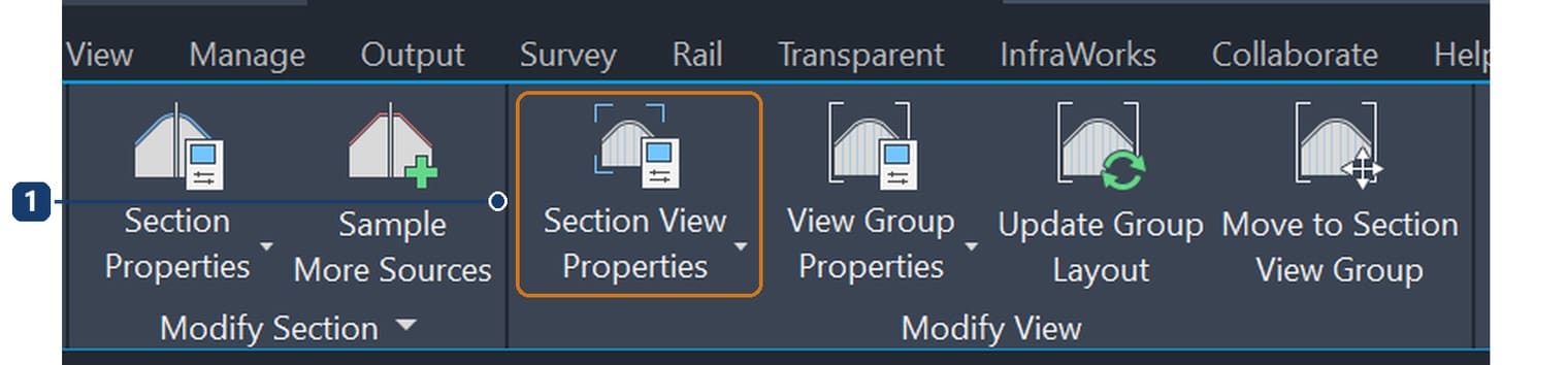 Contextual Section View tab