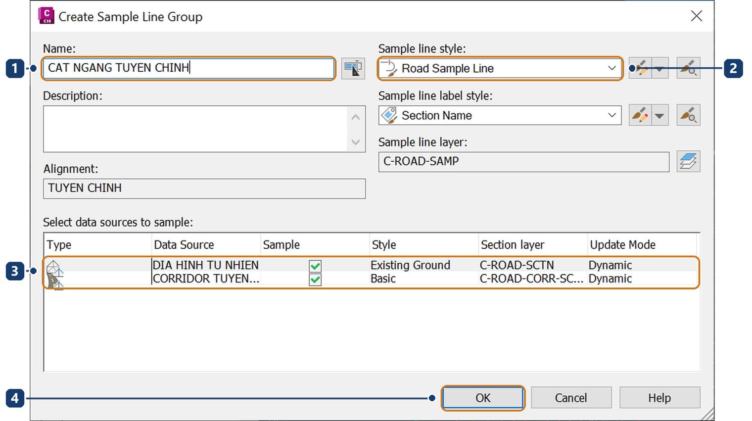 Create Sample Line Group dialog