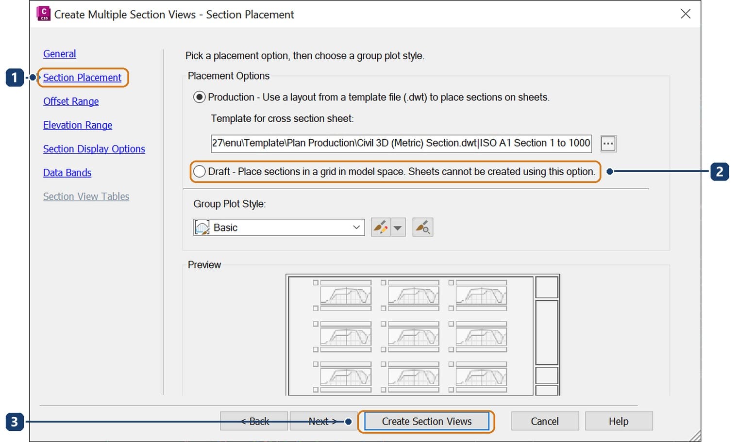 Section Placement page