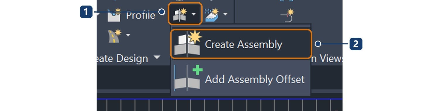 Menu Create Assembly trên ribbon Civil 3D
