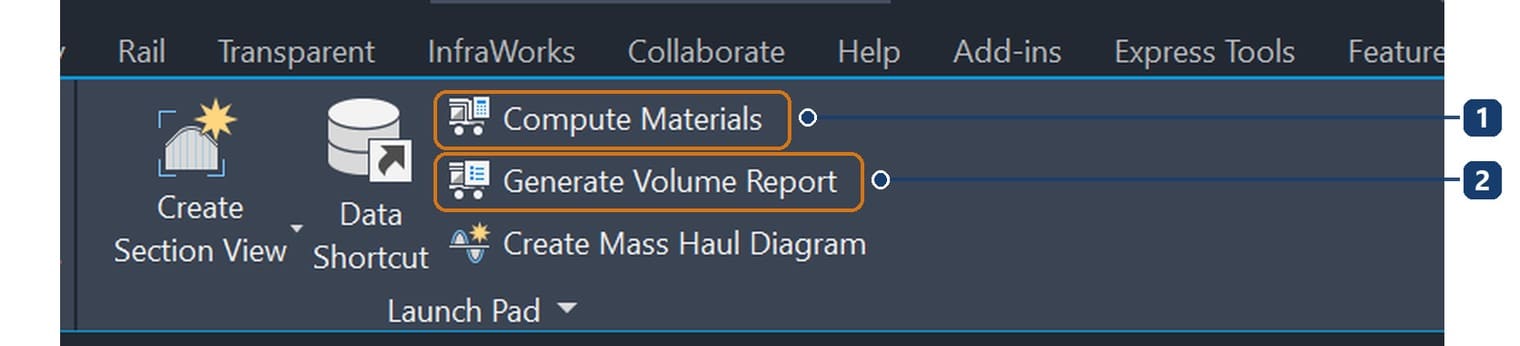 Compute Materials and Generate Volume Report on the contextual tab