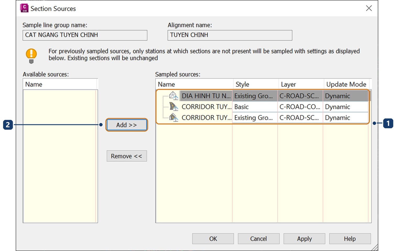 Adding the corridor surface as a sampled source