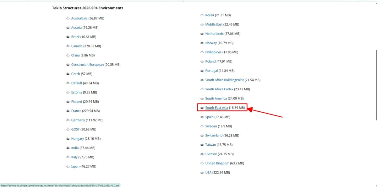 Danh sách môi trường, chọn South-East Asia cho Việt Nam