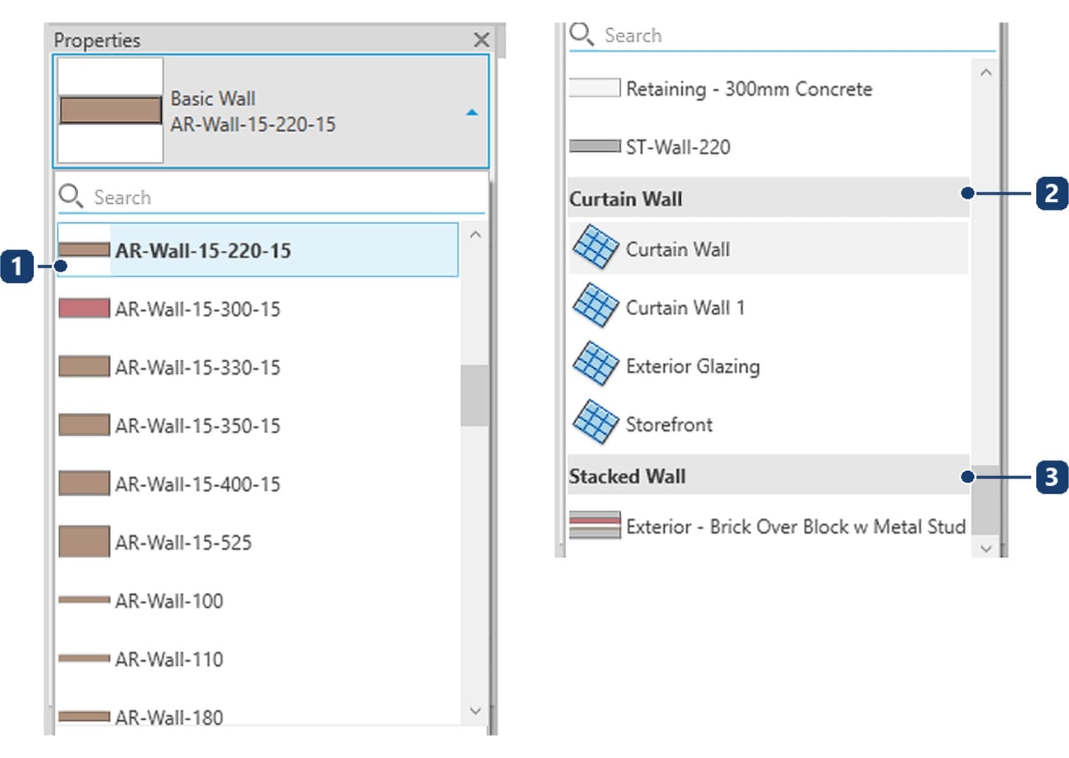 Wall Type Selector in the sample project