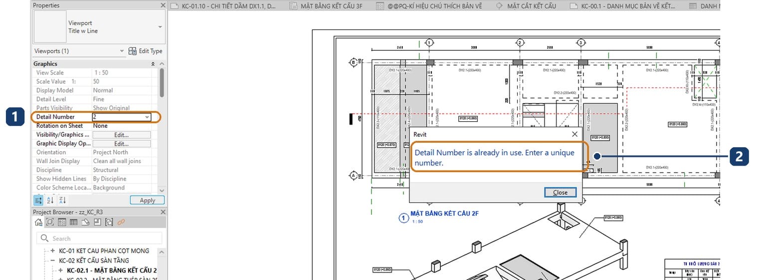 1 ô Detail Number vừa gõ số 2 đã có trên tờ. 2 hộp báo số đã dùng, yêu cầu nhập số khác