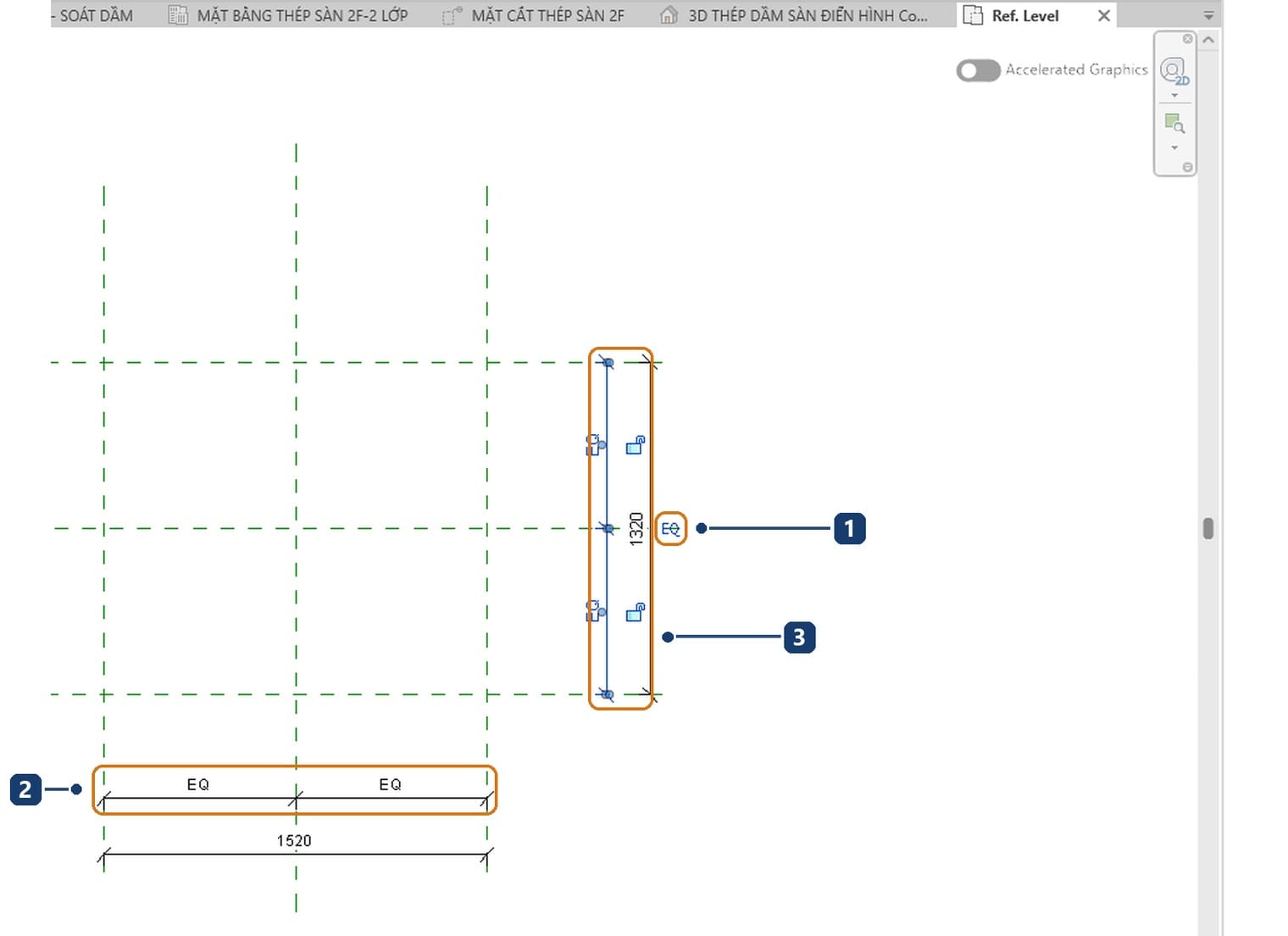 1 the EQ toggle of the selected string. 2 the horizontal string already equalised. 3 the vertical string selected