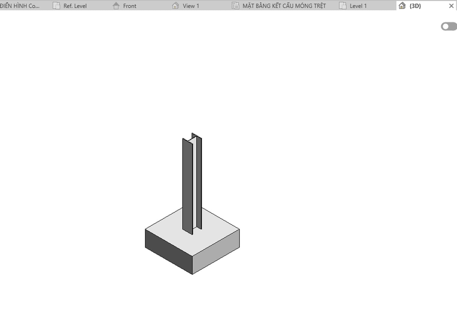 An isolated footing built from a home-made family, placed under a steel column in Revit 2027