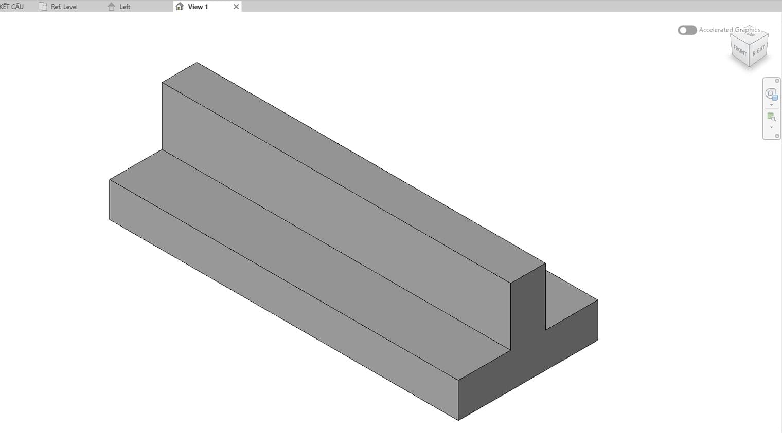 The inverted T footing in the Family Editor 3D view after joining the slab and the rib
