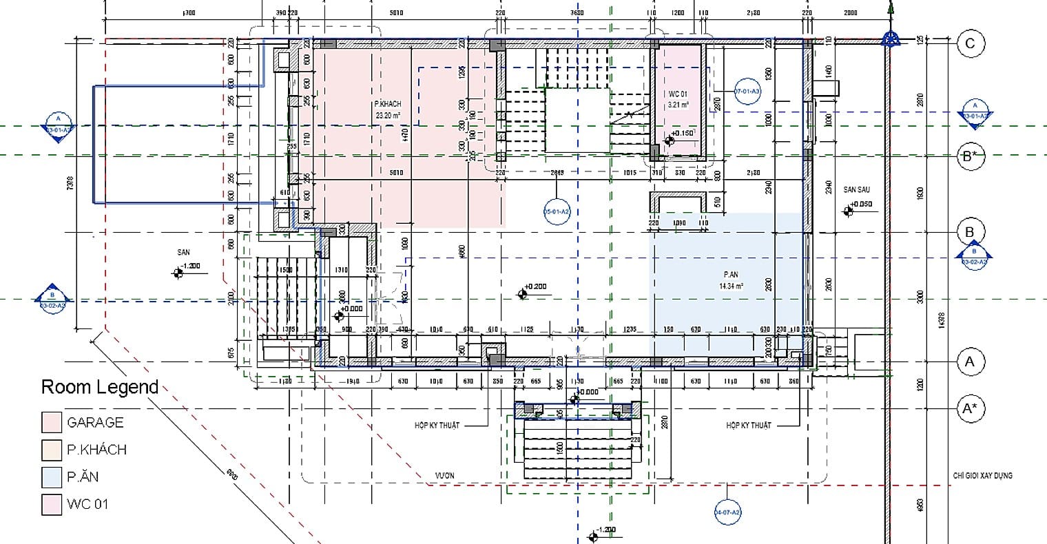A floor plan coloured by room name, with the legend generated from the scheme