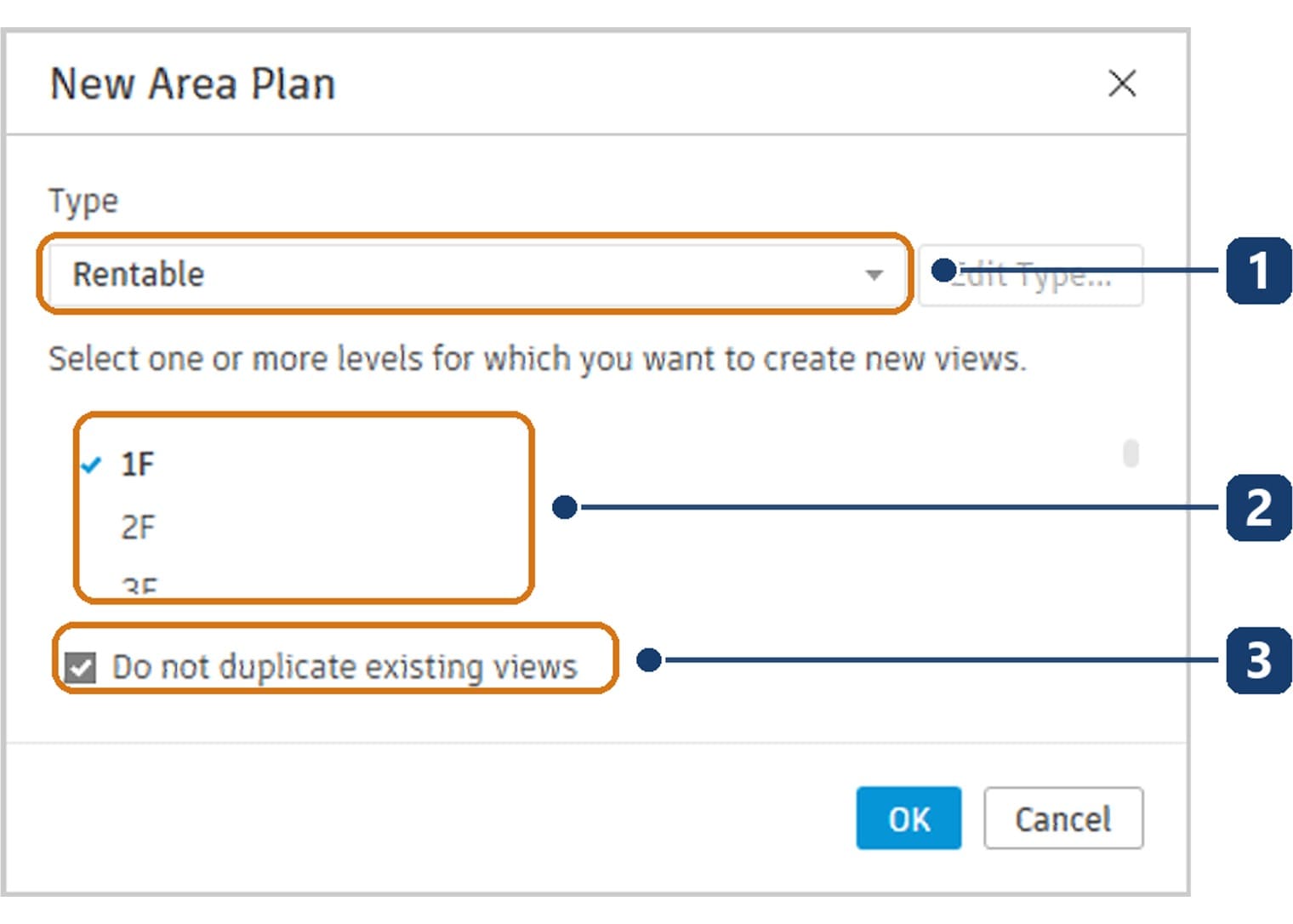 The New Area Plan dialog