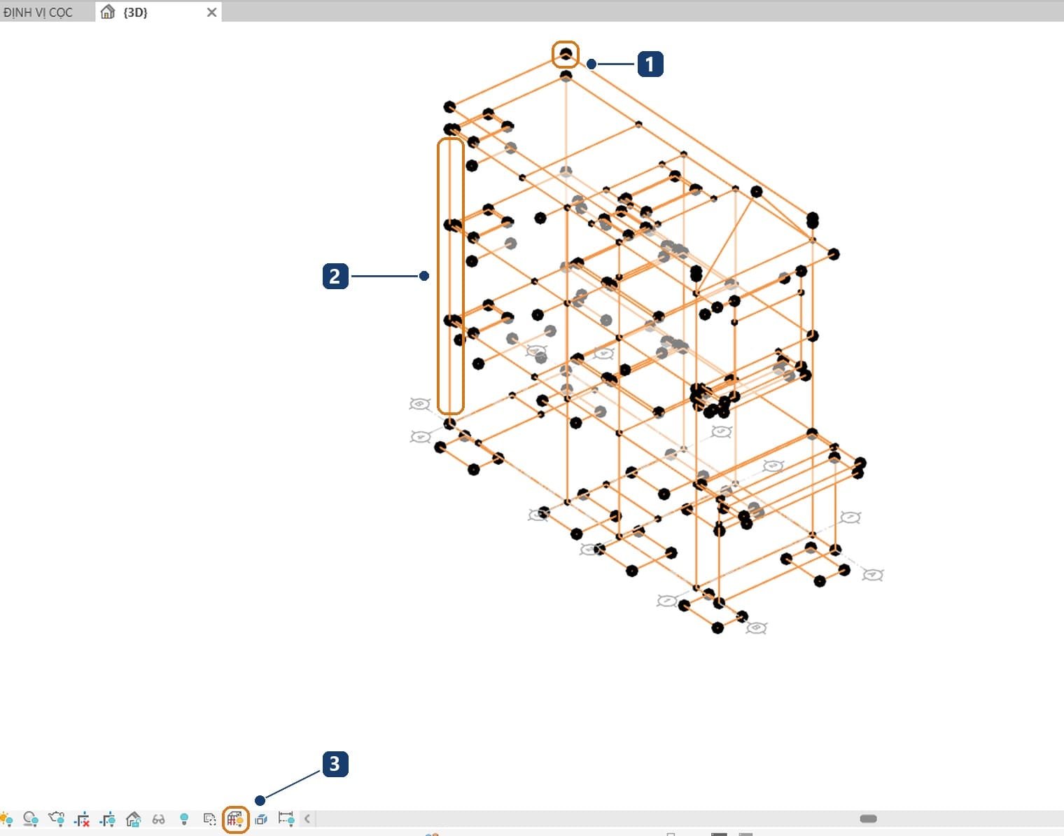 1 an analytical node. 2 the analytical member of a column. 3 the Hide Analytical Model button on the view control bar