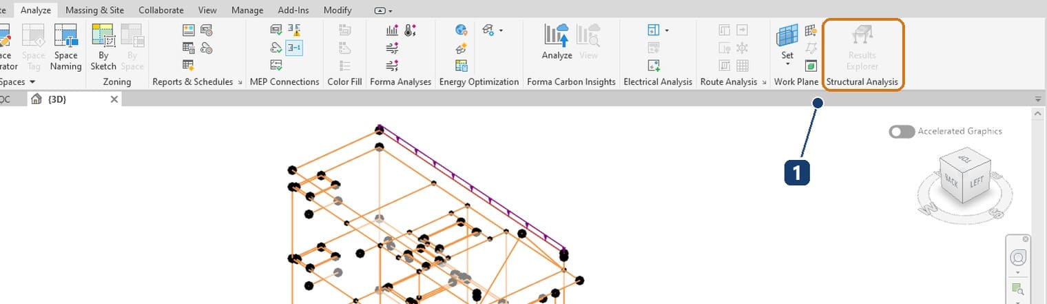 1 the Structural Analysis panel holds only Results Explorer, which is greyed out