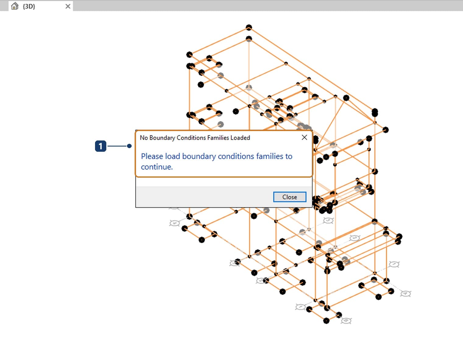 1 No Boundary Conditions Families Loaded: the project has no boundary condition families