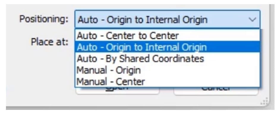 The Positioning list in the Link CAD Formats dialog