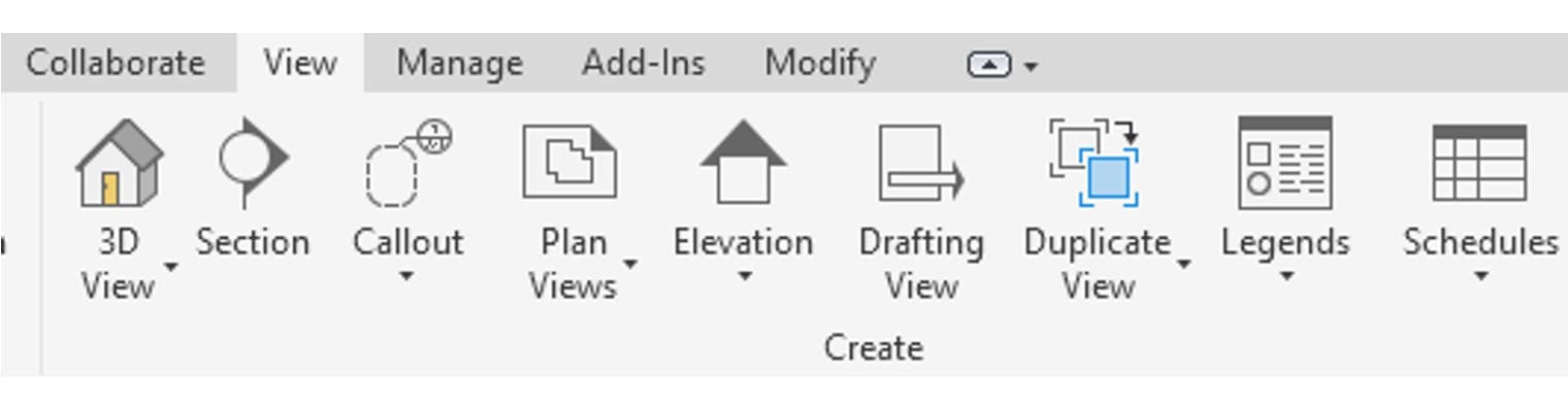 The Create panel on the View tab