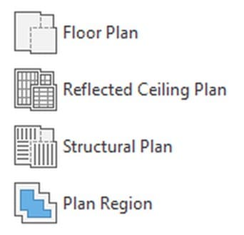 Bốn mục trong menu Plan Views