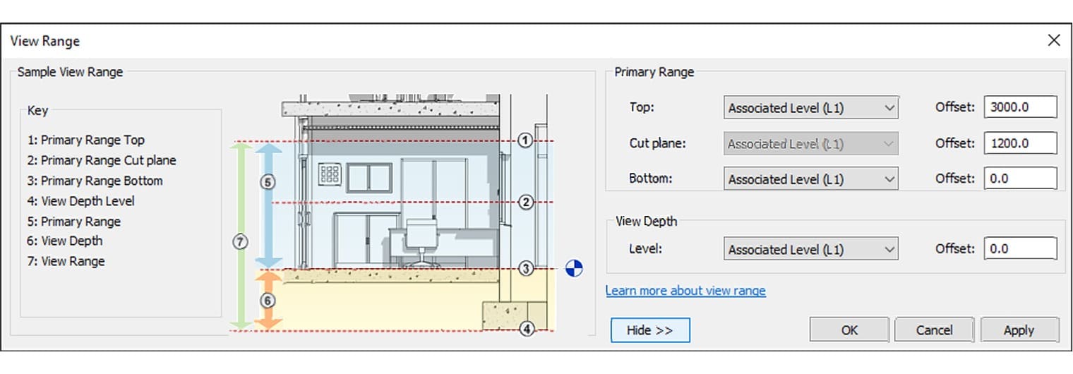 The View Range dialog after clicking Show
