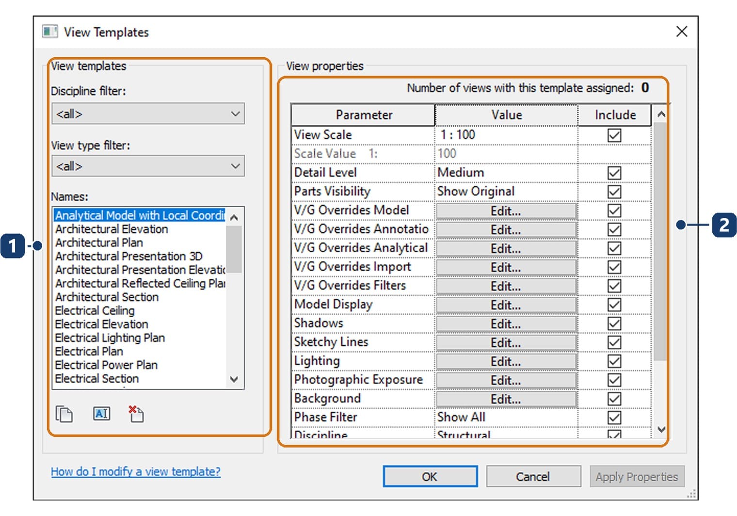 The View Templates dialog