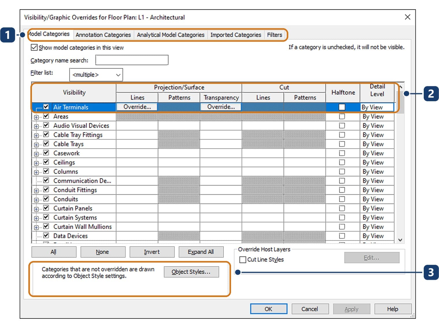 The Visibility/Graphic Overrides dialog