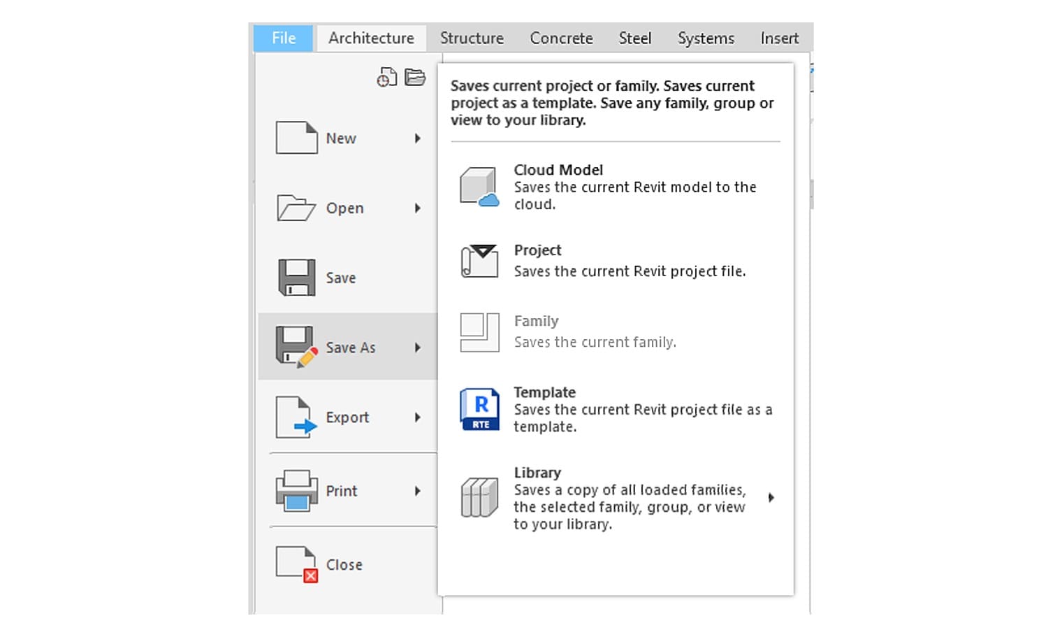 Lệnh Save As trong tab File